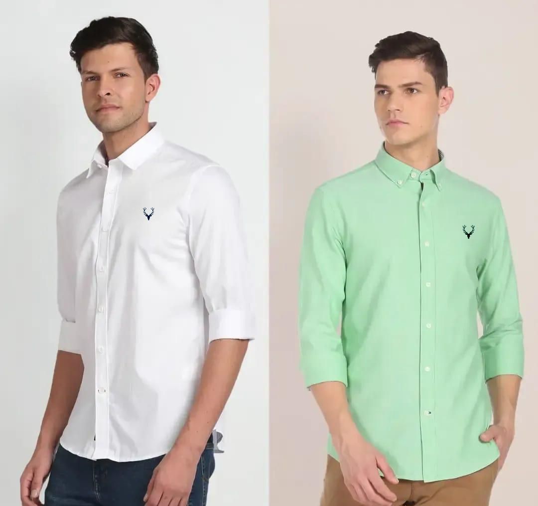 Cotton Solid Full Sleeves Slim Fit Casual Shirt pack of 2