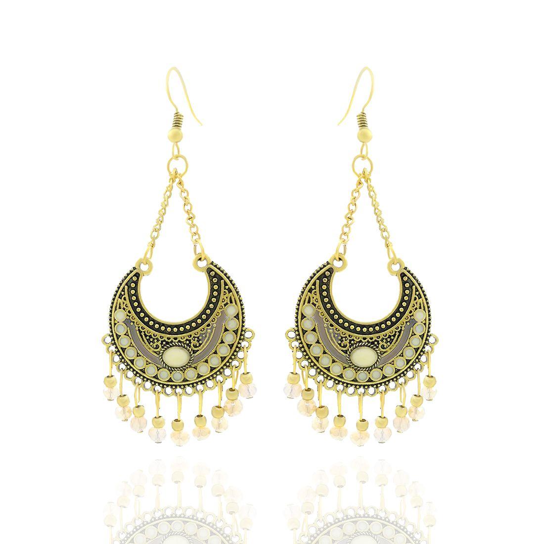 Ethnic Gold Plated Oxidized Beads Earrings