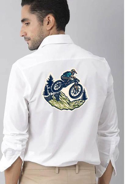 Mens White Cotton Back Printed Shirt