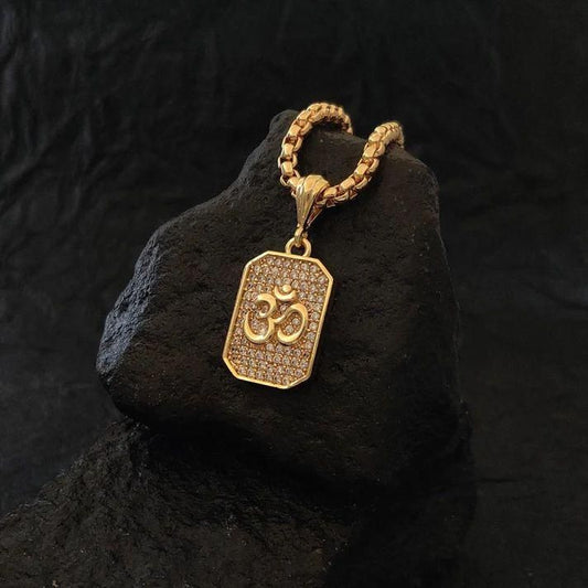 Gold Plated Om Diamond Pendant and Chain