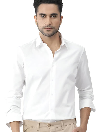 Mens White Cotton Back Printed Shirt